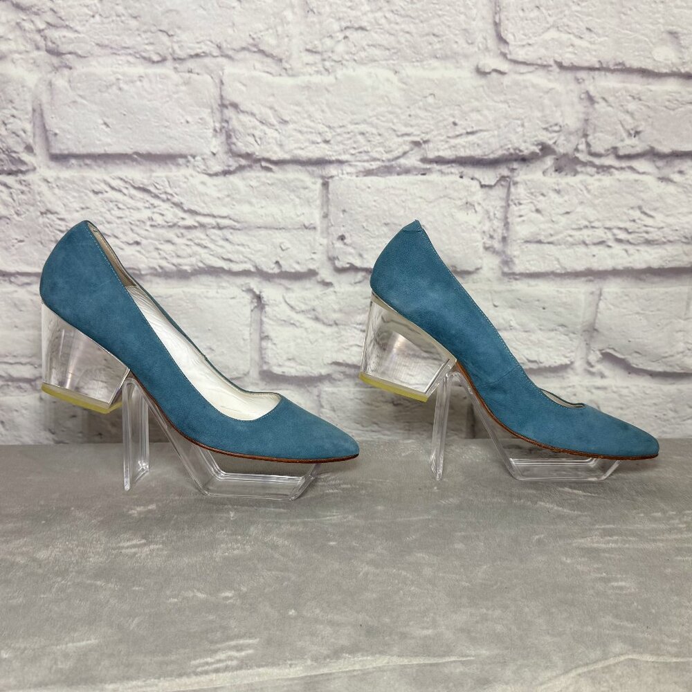 Emma Go Macy Blue Suede Clear Heel Pumps